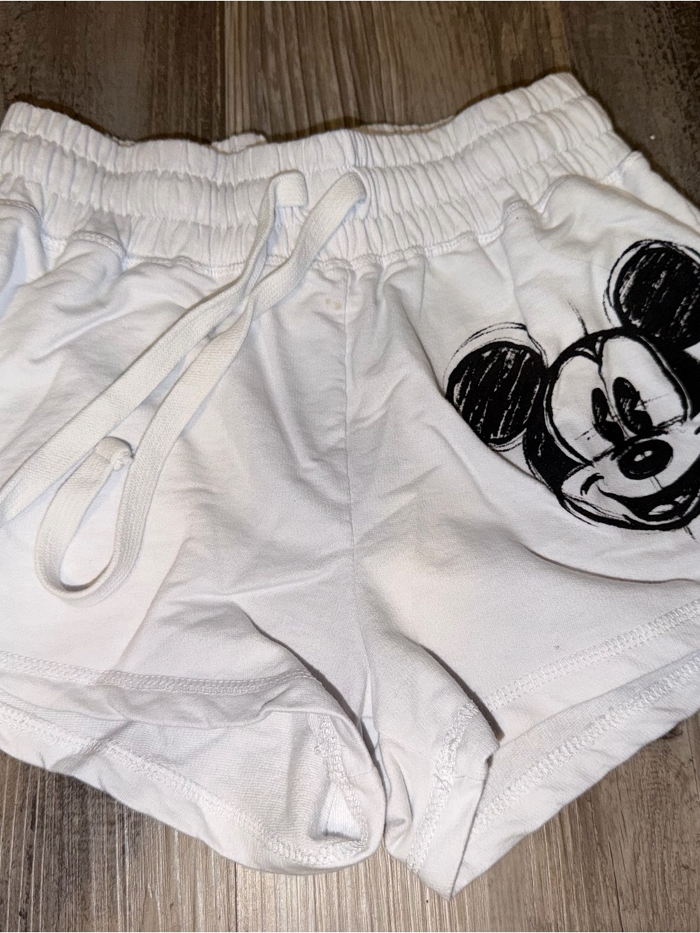 Disney Shorts Womens XS White Mickey Mouse Graphic Drawstring Lounge Casual